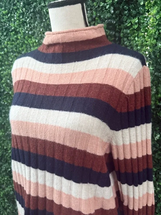 Madewell Striped Ribbed Mock-Neck Sweater in Pink, Brown & Navy - Picture 2 of 5